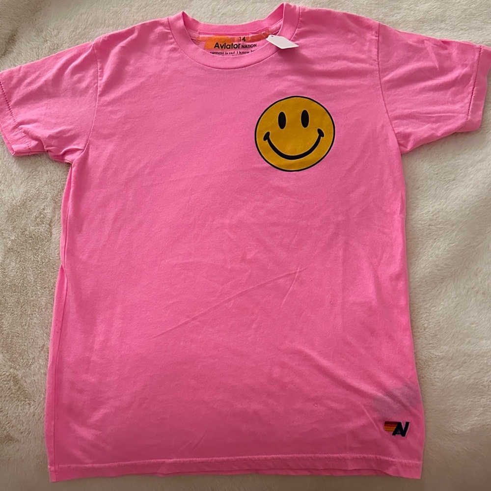 Aviator Nation Kids Hot Pink Tee with Yellow Smiley